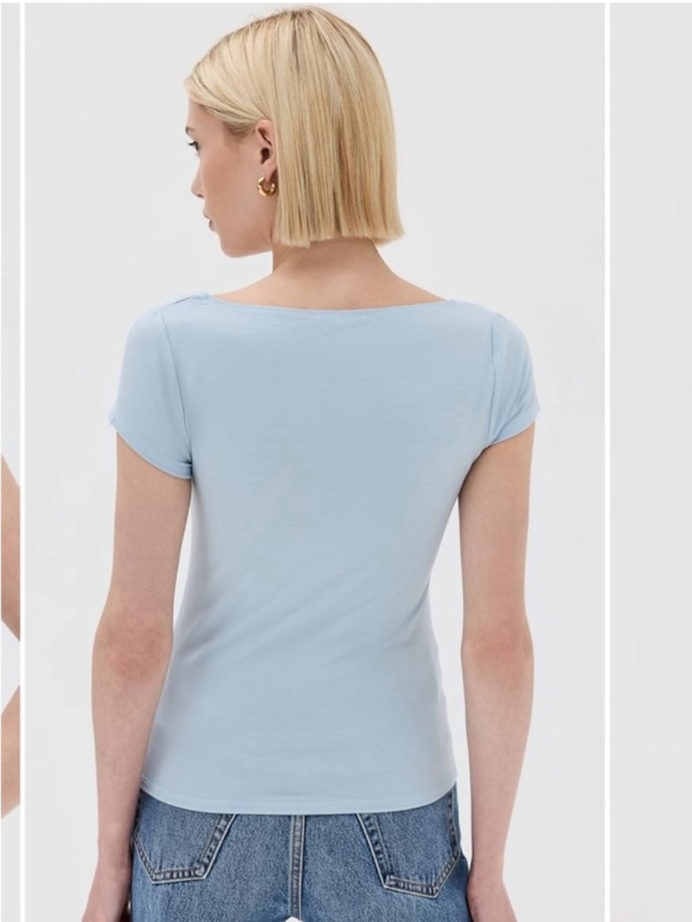 NWT Reformation Bardot Top Mineral Blue Lightweight Square Neck Size Large - Picture 2 of 10